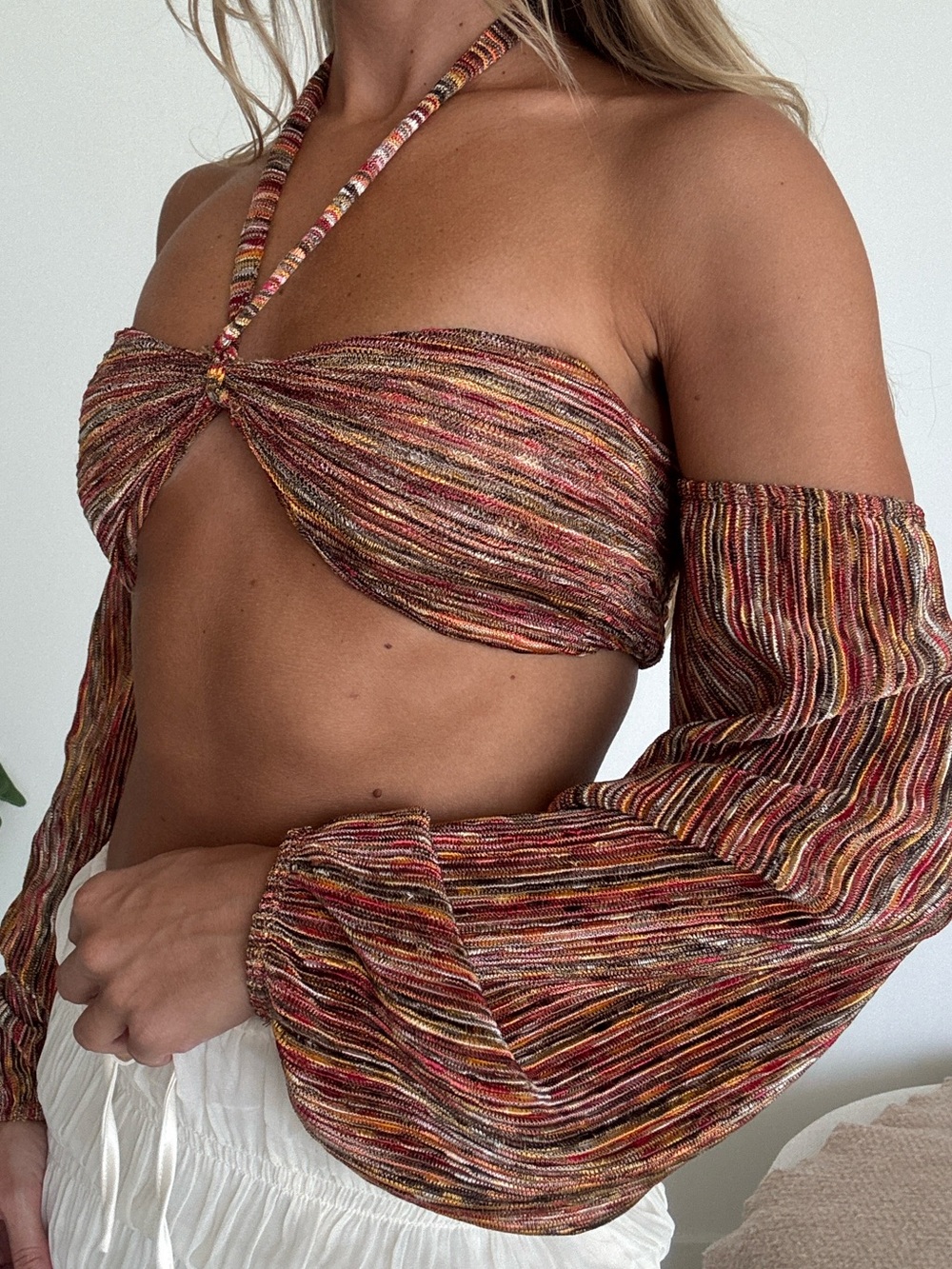 Ronny Kobo Multicolor Striped Off-Shoulder Camisole Top